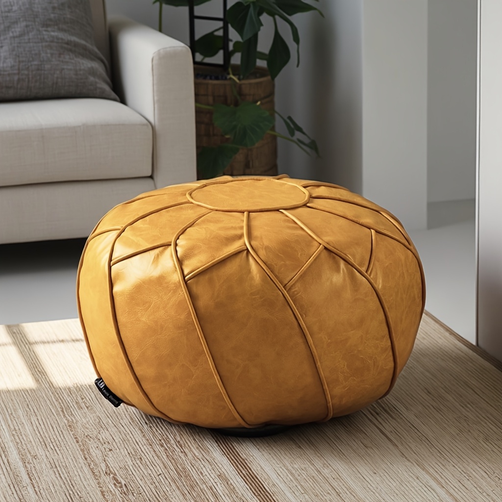 moroccan american ottoman stool dual purpose floor cushion footrest with storage cover space saving seat for living room bedroom entryway easy clean   leather modern minimalist home decor sturdy base no assembly needed compact   ideal for small spaces bedroom seating contemporary furniture durable construction multipurpose furniture urban     upholstery minimalist lifestyle yellow without liner 9