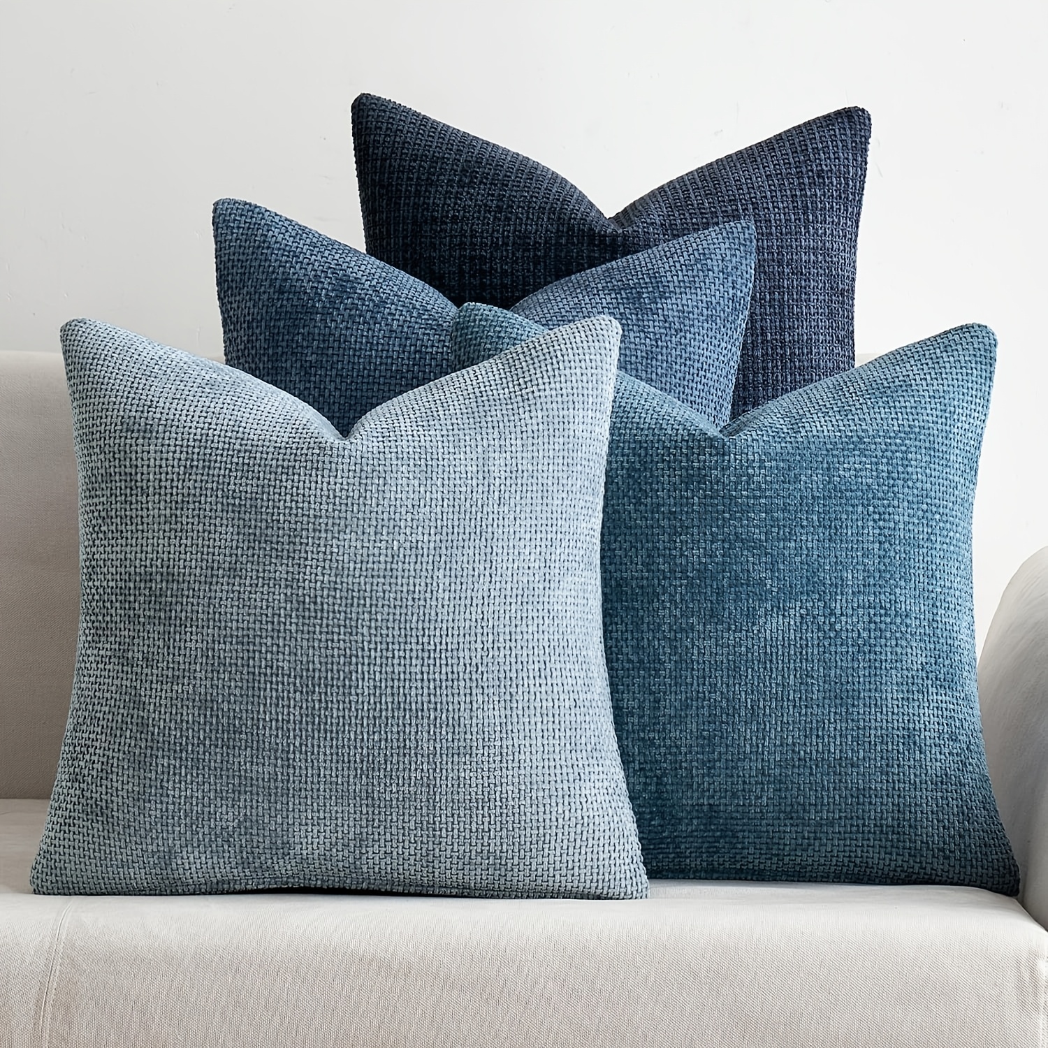 4pcs Soft Bohemian Style Polyester Fiber Zippered Pillowcase Set - Neutral/blue Tones, Modern Farm Decor Machine Washable Without Pillow