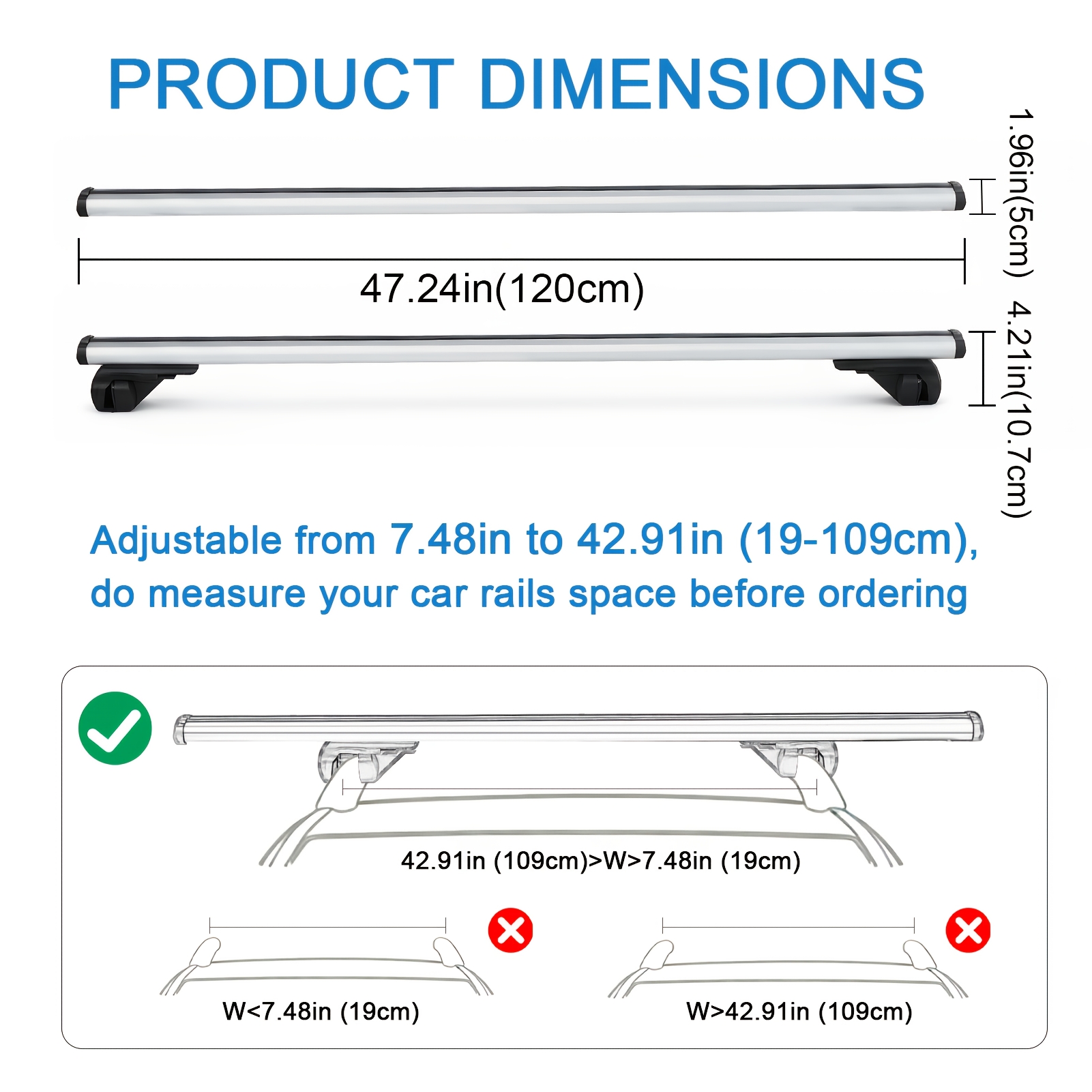 TEMU 2pcs 47.2-inch Roof Racks, Roof Carriers, Load Capacity 220 Lbs, Durable Aluminum Alloy Construction, Suitable For Sedans, Suvs, And Mpvs