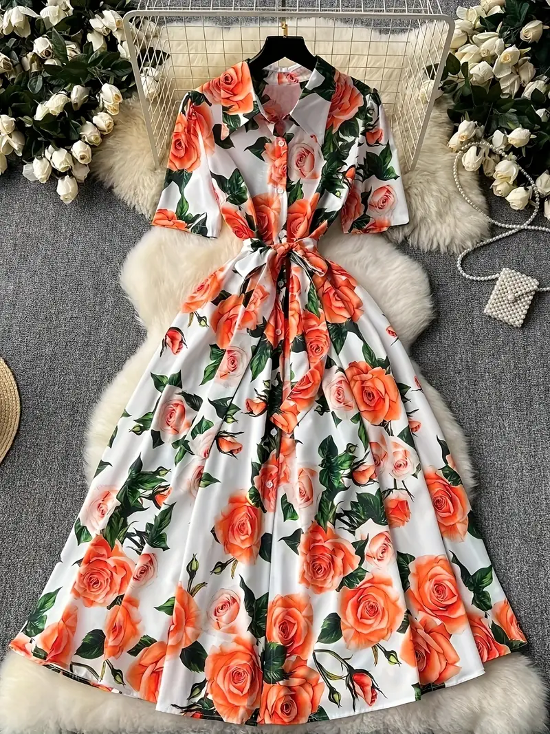 rose print shirt dress Dolce & Gabbana Rose Bouquet-print Poplin Shirt Dress