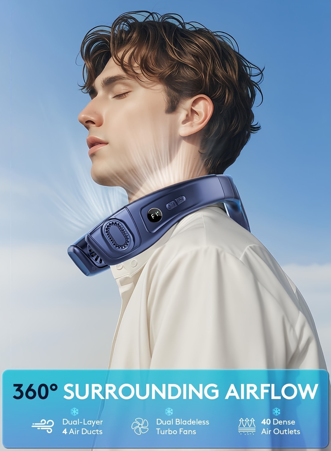 5200Mah Neck Fan, Portable Air Conditioning Fan, Ergonomic Personal Cooling Fan, Type-C Rechargeable, 3D Airflow Wearable, LED Screen, 3 Modes, a Gift for Men And Women, Suitable for Outdoor Travel And Indoor Use