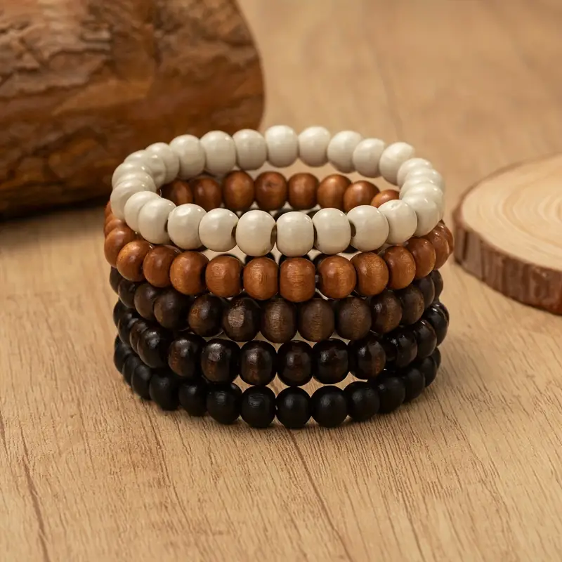 Wooden Bracelets For Men Beaded Multilayer Wooden Bead Jewelry Irregular Coconut Shell Handmade Elastic Bracelet Jewelry