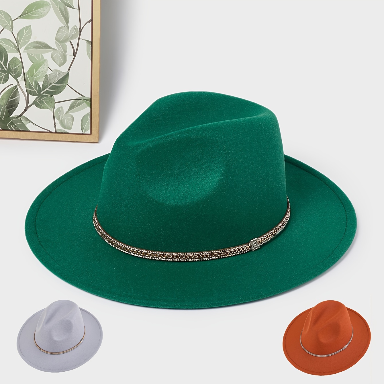 

1 Women's Chic Green Felt Hat With Band - Casual & Stylish Sun Protection Jazz Hat, Polyester, Non-washable For Valentine's Day