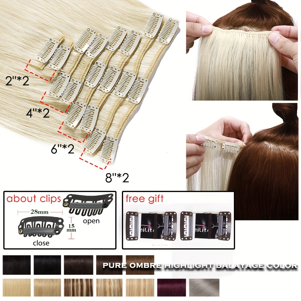 invisible clip in hair extensions 16 24 inch 8pcs 18 clips   real huamn hairpiece invisible clip ins hair extensions human hair seamless 100   human hair for travel   wedding party to add volumn and show your beauty details 1