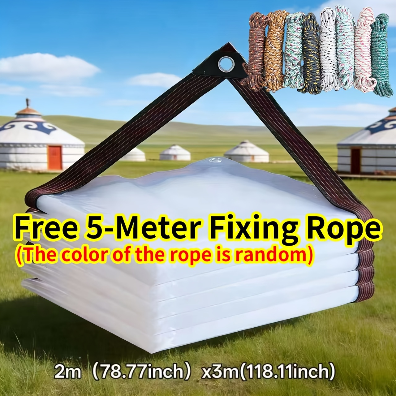 TEMU (gift Of 5-meter Securing Rope) Heavy-duty Tarpaulin, Hemmed And Hole-. For Indoor Balcony Thermal Insulation, Outdoor Rainproof, Cold-proof And