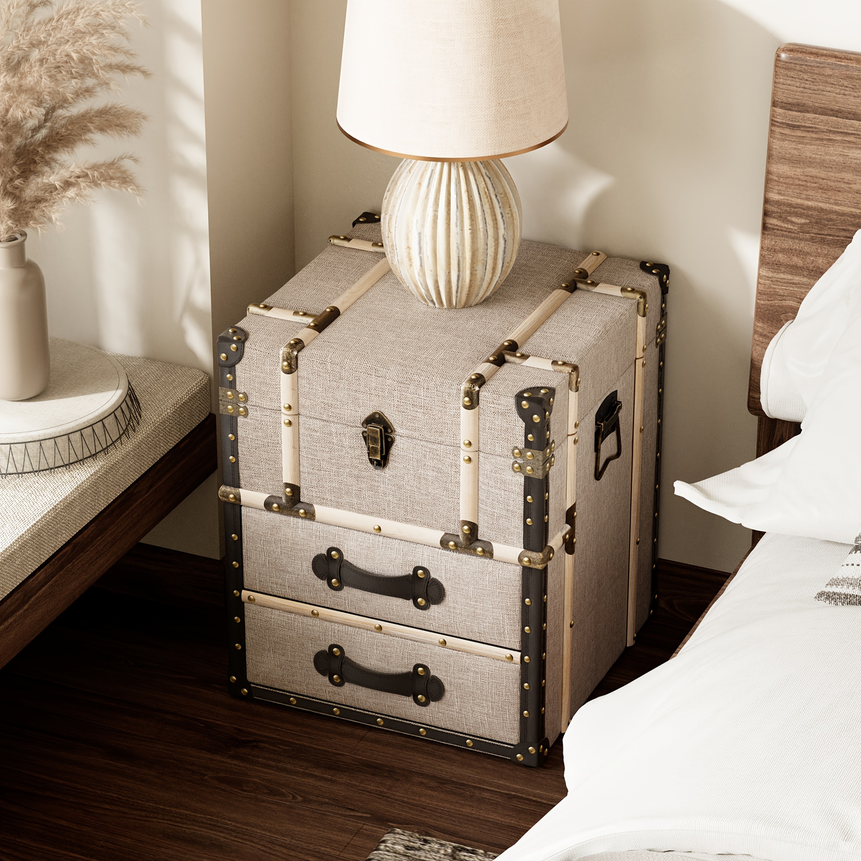 Vintage Farmhouse Storage Chest | Rustic Wooden Trunk Table