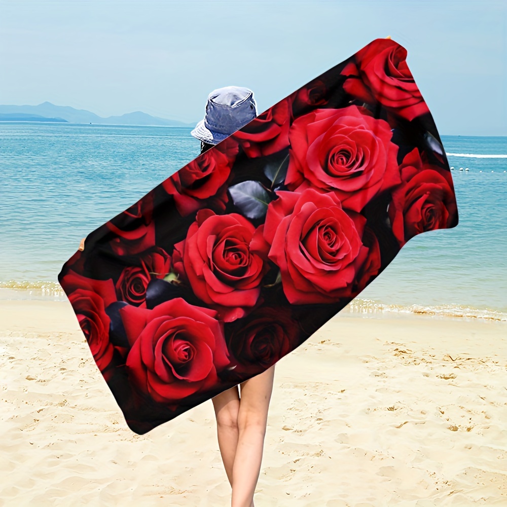 TEMU Single Red Rose Beach Towels, Camping Towels For Couples, Travel Towels For Girlfriends
