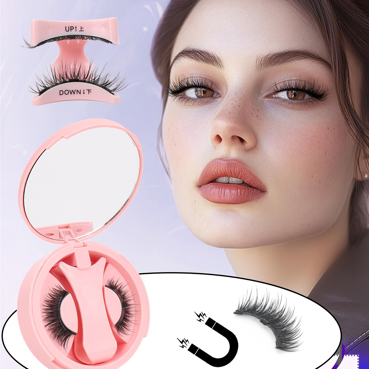 Image of 1 Pair Of Natural Magnetic False Eyelashes, With An Eyelash Curler, Soft Magnetic Lashes, No Glue Needed, Reusable, Suitable For Beginners