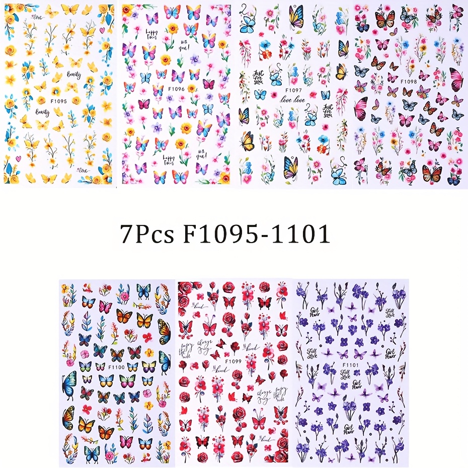 7pcs Colorful Nail Art Stickers Spring Summer Flower Decals Rose Chrysanthemum Petal Manicure Sliders