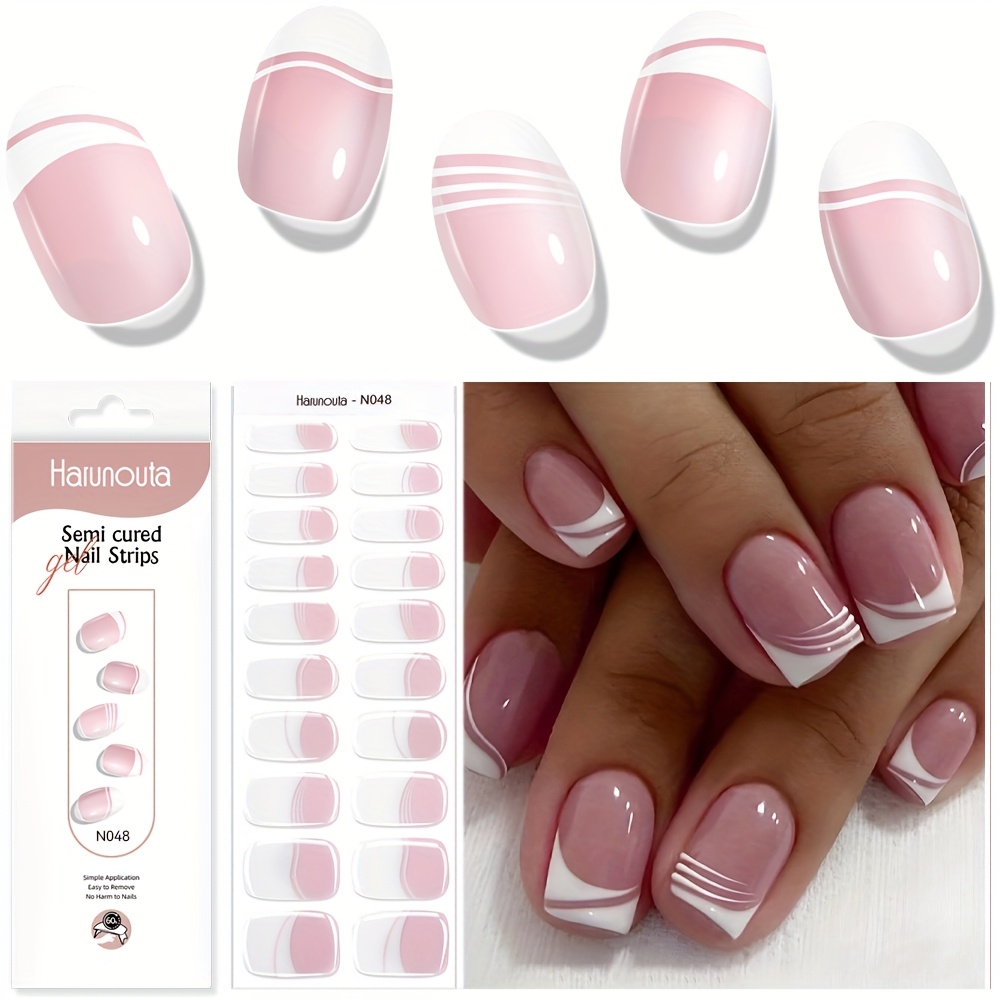 TEMU Harunouta 20strips Semi Cured Gel Nail Strips Pink Nude Gel Nail Stickers Nail Wraps Gel Polish Stickers Nail Art Manicure For For Grils Women Home Nails N010/n045/n046/n047/n048/n084