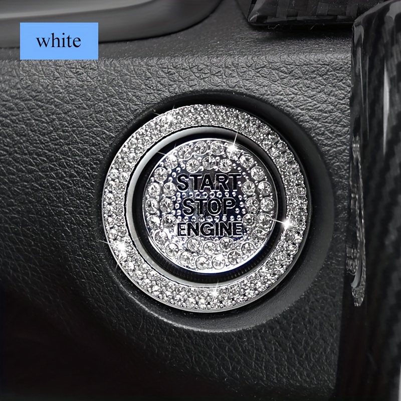 TEMU Car Accessories Artificial Diamond 1 Key Start Decoration Ring Artificial Diamond Crystal Button Ignition Ring Decoration