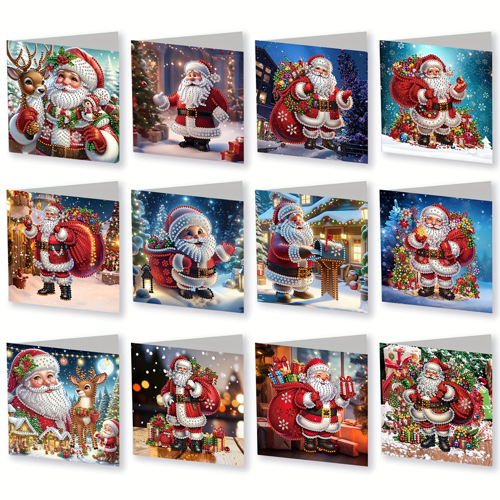 

12pcs Diamond Painting Kit - Vibrant Christmas Santa | With Handcrafted Greeting Cards | Ideal For , , Friends | By | Holiday & Birthday Celebrations, Christmas Gift