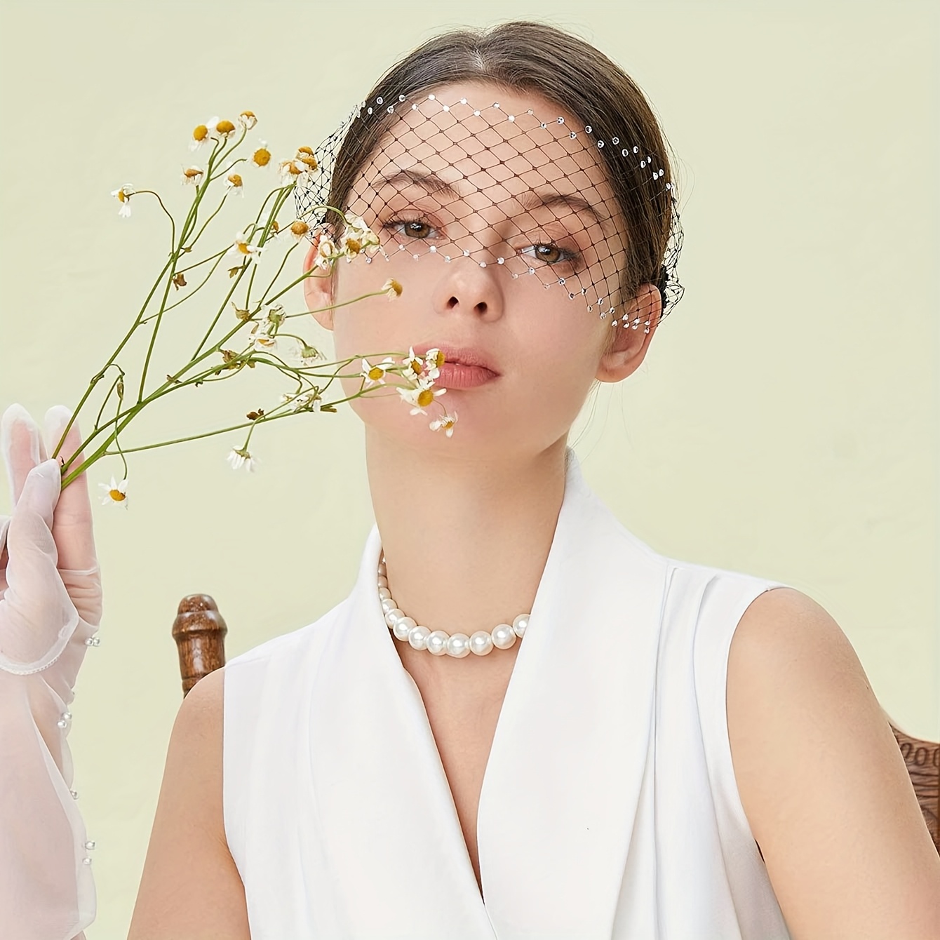 2865 1920s Flapper Fascinator Mesh Veil Headband 2pcs Bridal Wedding Tea JCBFUME Women main image 4