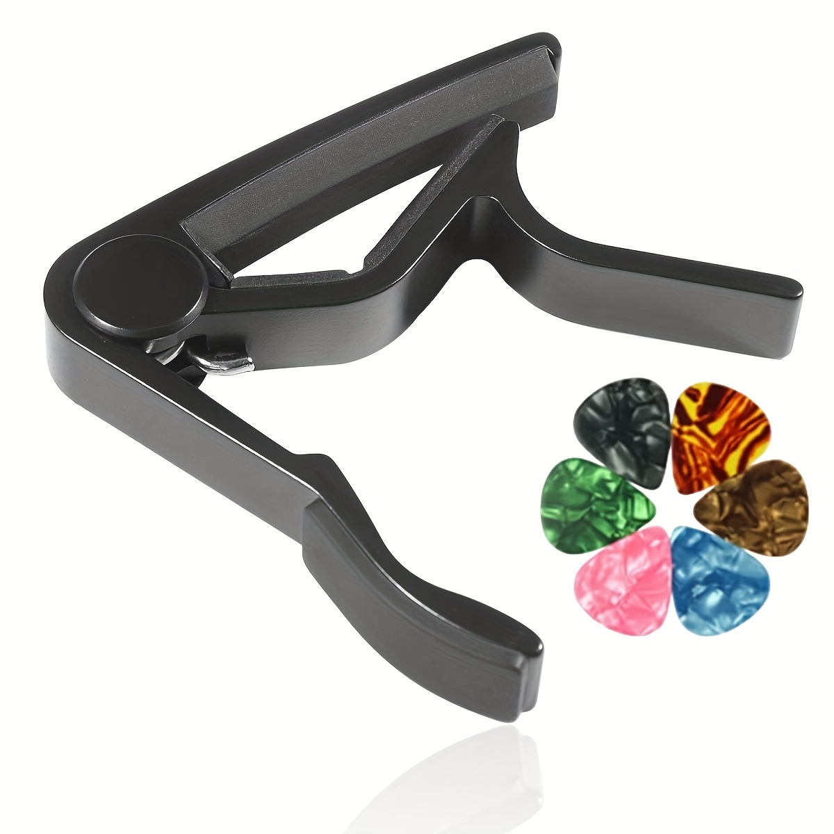 Image of 1/2pcs Guitar Capo (black, Silver) Black For Acoustic Guitar, Electric Guitar, Classical Guitar, Banjo, , And More + Guitar Picks (6/12pcs Random Colors)