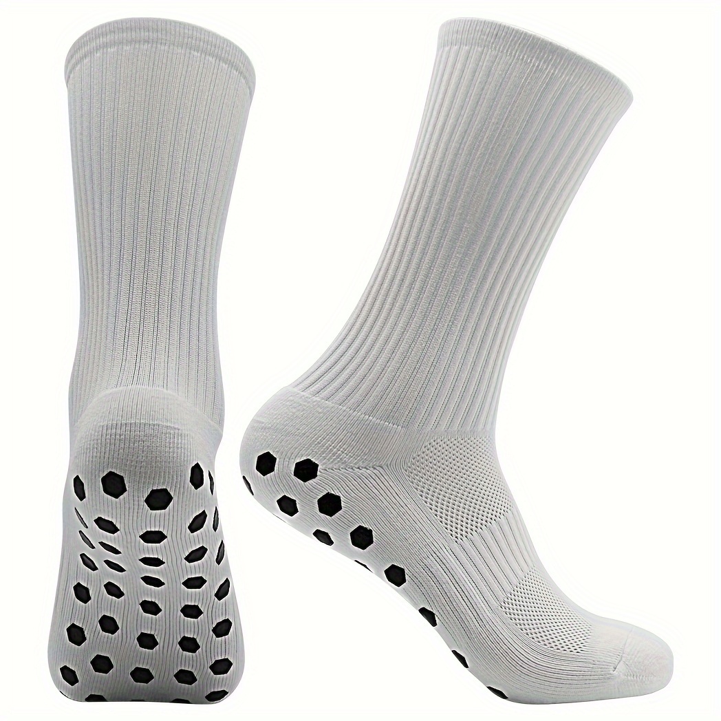 Image of 1 Pair New Solid Color Men Women Outdoor Sports Breathable Socks Mid-calf Competition Training Hexagonal Anti-slip Silicone Soccer Socks, Football Additions