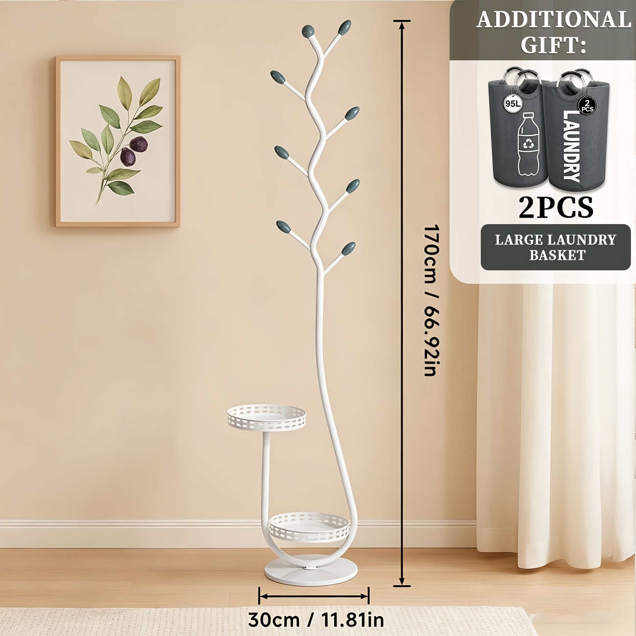 TEMU 1pc Elegant Freestanding Metal Clothes Rack With Shelf - Multifunctional Vertical Garment Organizer, Mobile Design For - Ideal For Coats, Hats,