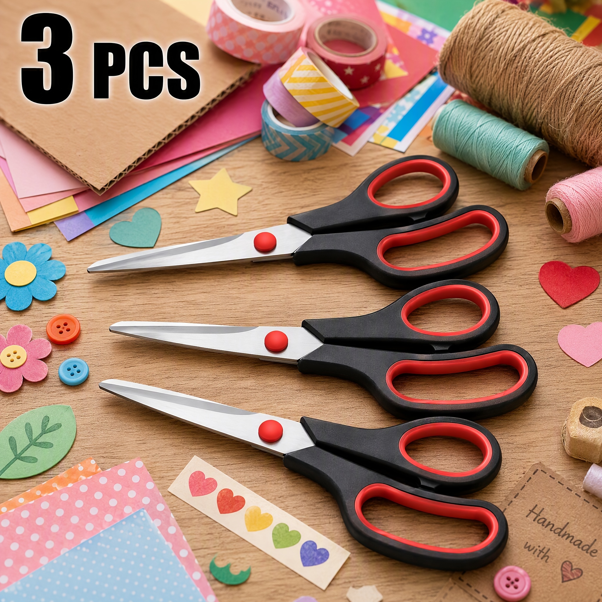3pcs Multipurpose Stainless Steel Scissors, Ultra-sharp With Comfortable Rubber Grip, Design For Kitchen Office Diy, Durable Household Shears For Paper Fabric Crafts
