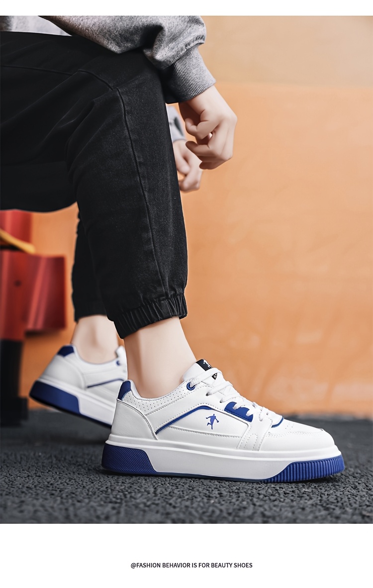 Trendy and Versatile Sports and Leisure Bread Board Shoes for Men | Autumn New Styles for Teenagers, Thick Soled Height Increasing White Shoes, Low Top, Fabric Upper, PVC Sole, Lace Closure, AOPLUS Brand