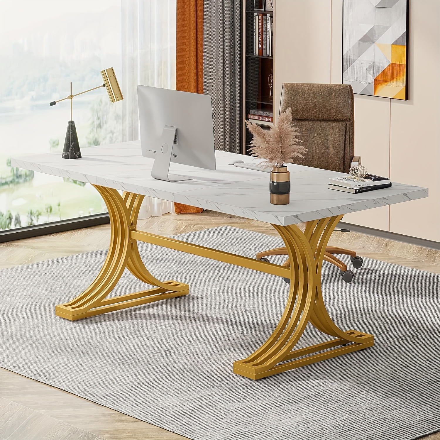 Furniture For Home, 63-inch Rectangular Dining Table For 4 To 6, Modern Dinner Table With Grey Table Top And Stylish Metal Legs, Kitchen Tables For Dining Room, Easy Assembly (only Table)