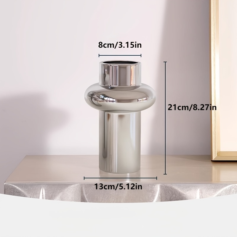 E-shop Nordische galvanisierte silberfarbene Vase Ornament Wohnzimmer Blumenarrangement Vase Modern Einfach TV Schrank Hydroponik Trockenblumen