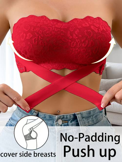 Lace-trimmed Women s Bra with Front Clasp and Strapless Design, a Casual, Comfortable, and Simple Bodysuit Skin-friendly, Enhances , and Has a