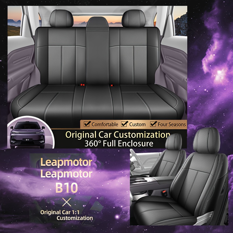 TEMU Car 2025 Model Left-hand Drive Version B10 -fit 5-seat Vehicle Punch-perforated Light Pu Leather Car Seat Covers, Punch-perforated Breathable ,