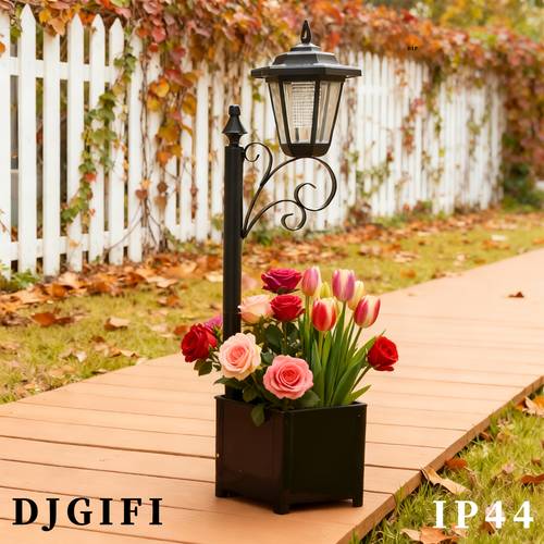28 inches solar powered garden light with flower pot base outdoor lamp for pathway yard patio on off ip44 semi flush mount polished brand