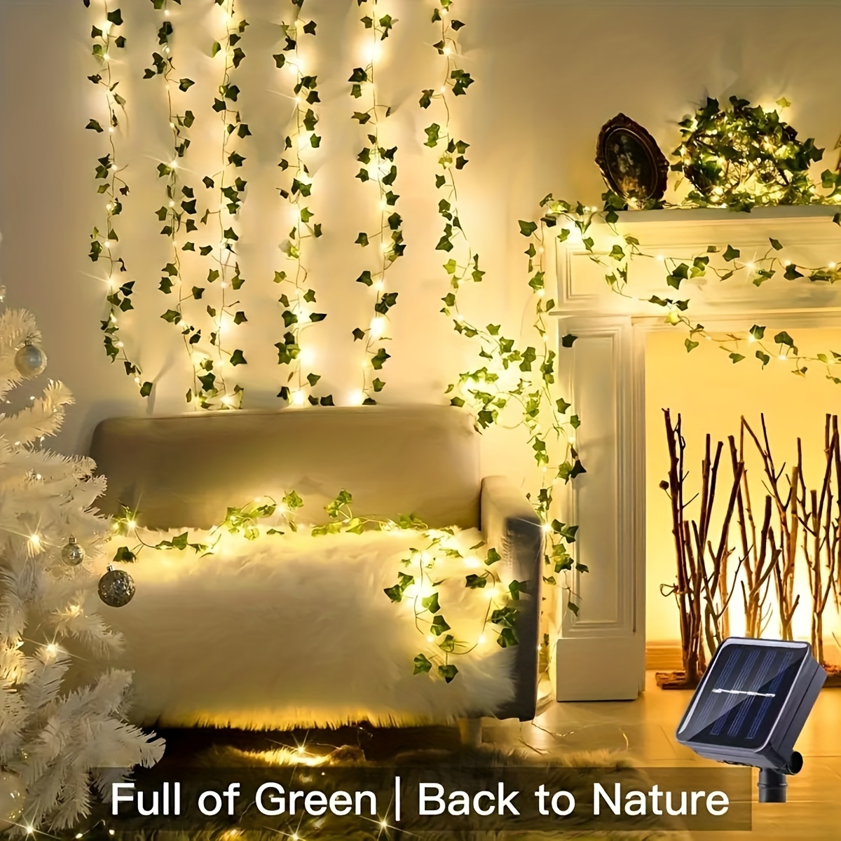 TEMU 33ft Solar Ivy Vines Fairy String Lights, 112led Indoors String Lights, String Lamp, Perfect Greenery Fairy Tale Lights For Garden Decor, Diy