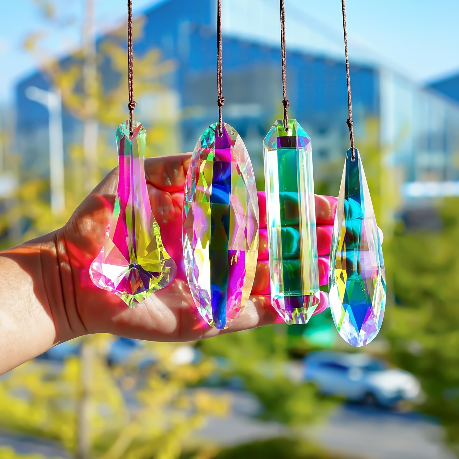 Image of 4pcs Set Of Crystal Glass Sun Catchers, Pendant , Decor, Glass Chandelier Decoration, Bringing Stunning To , Suitable For Daily Wedding And Holiday Dressing