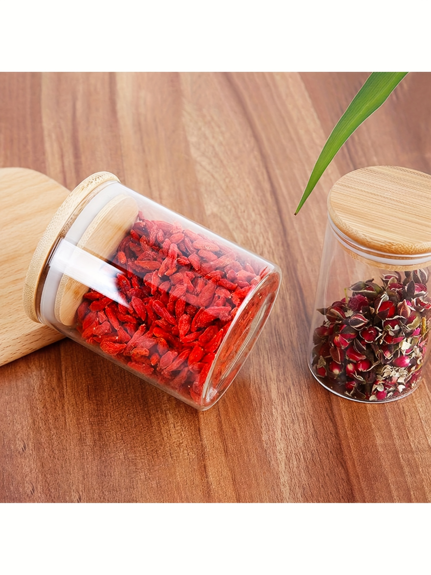 Tarros de Almacenamiento de Granos con Tapa Redonda de Madera, Tamaños 185ml/250ml/325ml, Ideales para Café y Especias, Disponibles en Juegos de Seis/Ocho/Diez