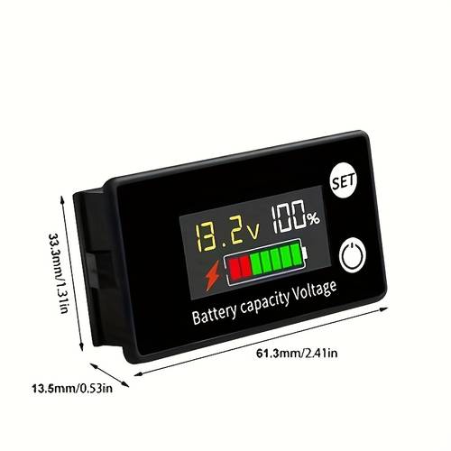 1pc lcd digital battery capacity indicator voltage meter for lead acid lithium lifepo4 batteries color screen temperature monitor alarm adjustable calibration voltage range 8 100v with wires for car motorcycle no battery included
