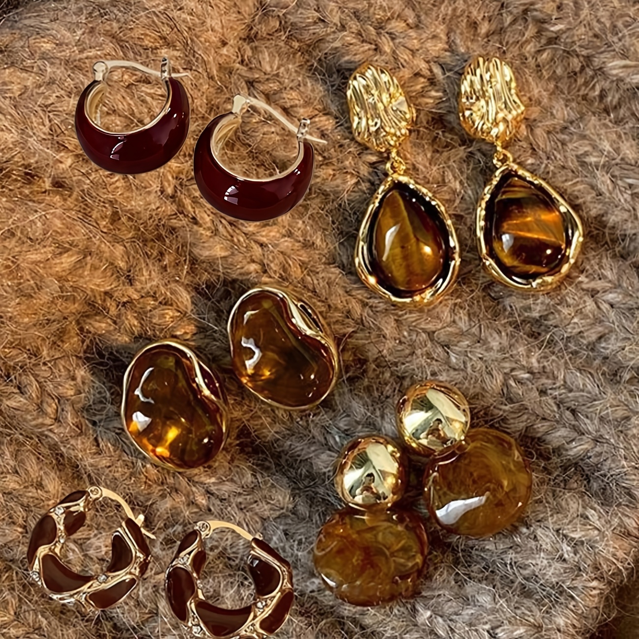 TEMU 10pcs (5 Paires) Exquises Boucles d'Oreilles Cerclées Géométriques Irrégulières Color Brillantes, Ensemble de Mode Femme, Rétro Bohème Unique