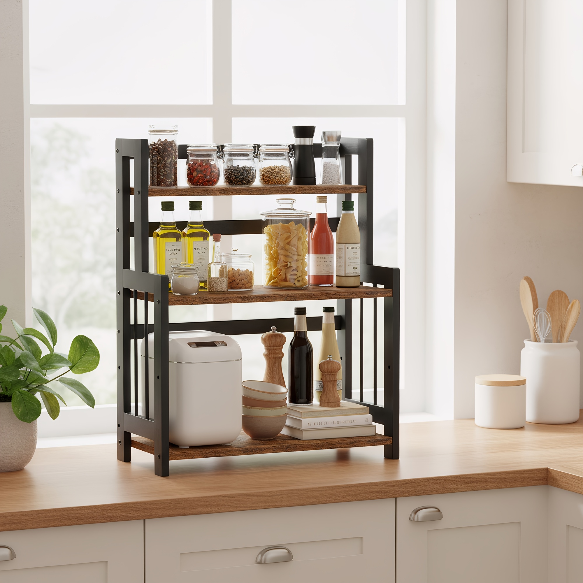 TEMU Porta Spezie a 3 Ripiani, Organizer da Cucina in Bamb羅, per Ufficio e Sala da , Marrone e