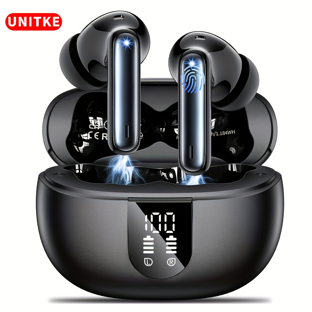 

Unitek Wireless Earbuds -in Reduction Mic Led Display Charging Bass Earphones Clear Earphones For