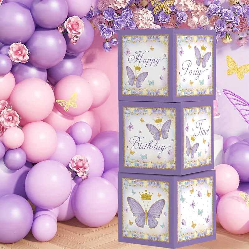 

3pcs Purple Paper Boxes - 1st Birthday, Shower & Party Decorations