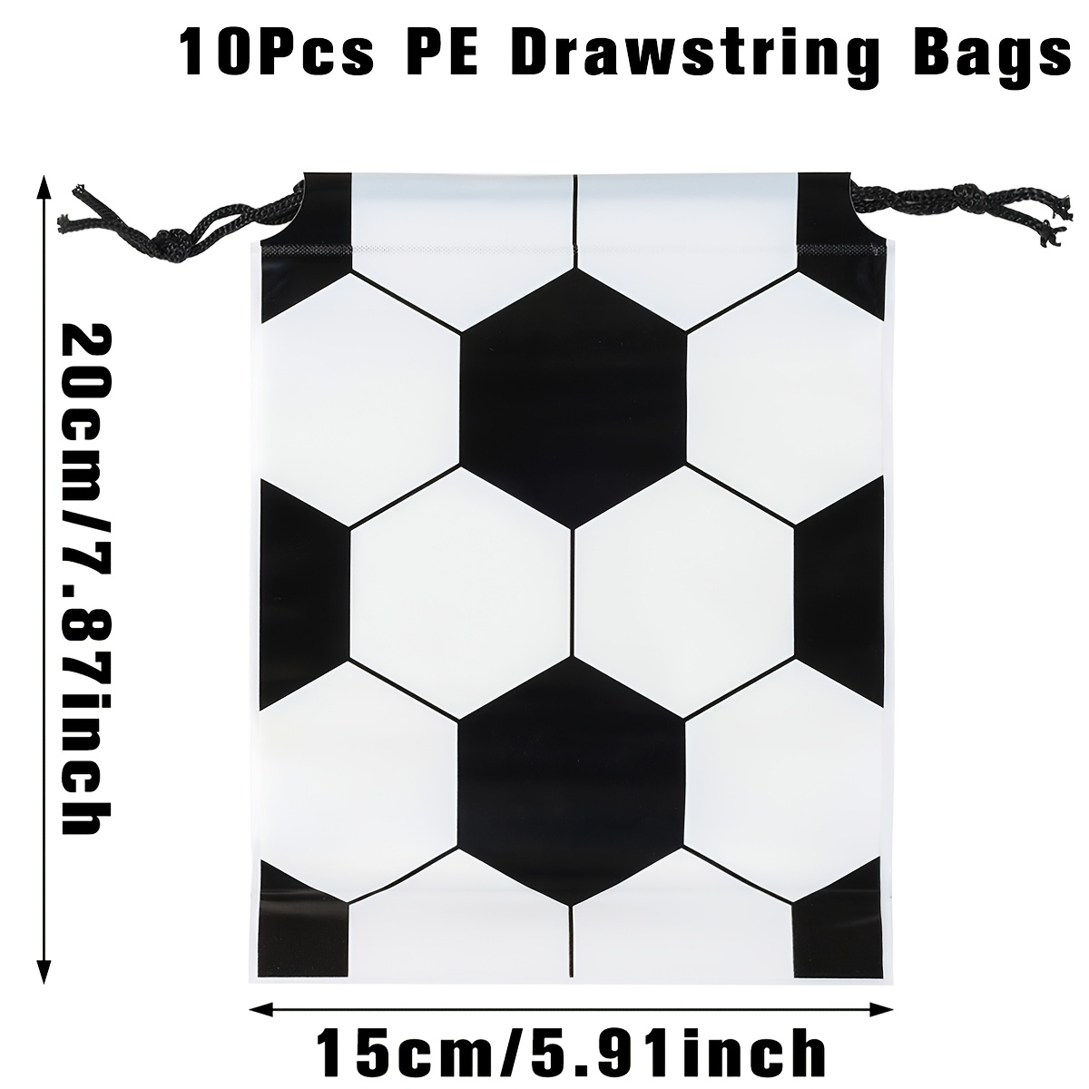 TEMU Soccer Event 2026 - Gift For Her/him Gift Bags (pack Of 10): Soccer-themed Drawstring Bags Black And White Soccer Pattern; Suitable For