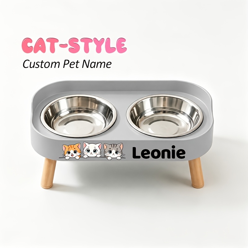 Raised Double Bowl Feeder with Custom Pet Name