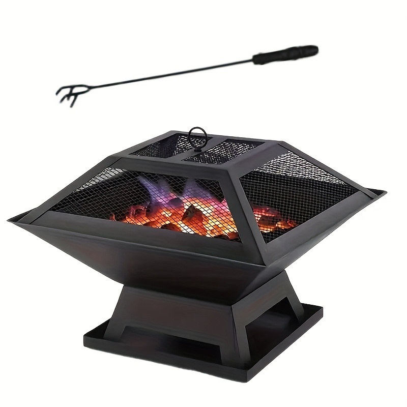 TEMU -inch Heavy-duty Outdoor Fire Pit Suitable For Heating, Bbq Grill, & Garden Use With Combustion Grate, Ash Collector, Fireproof Cover & Charcoal