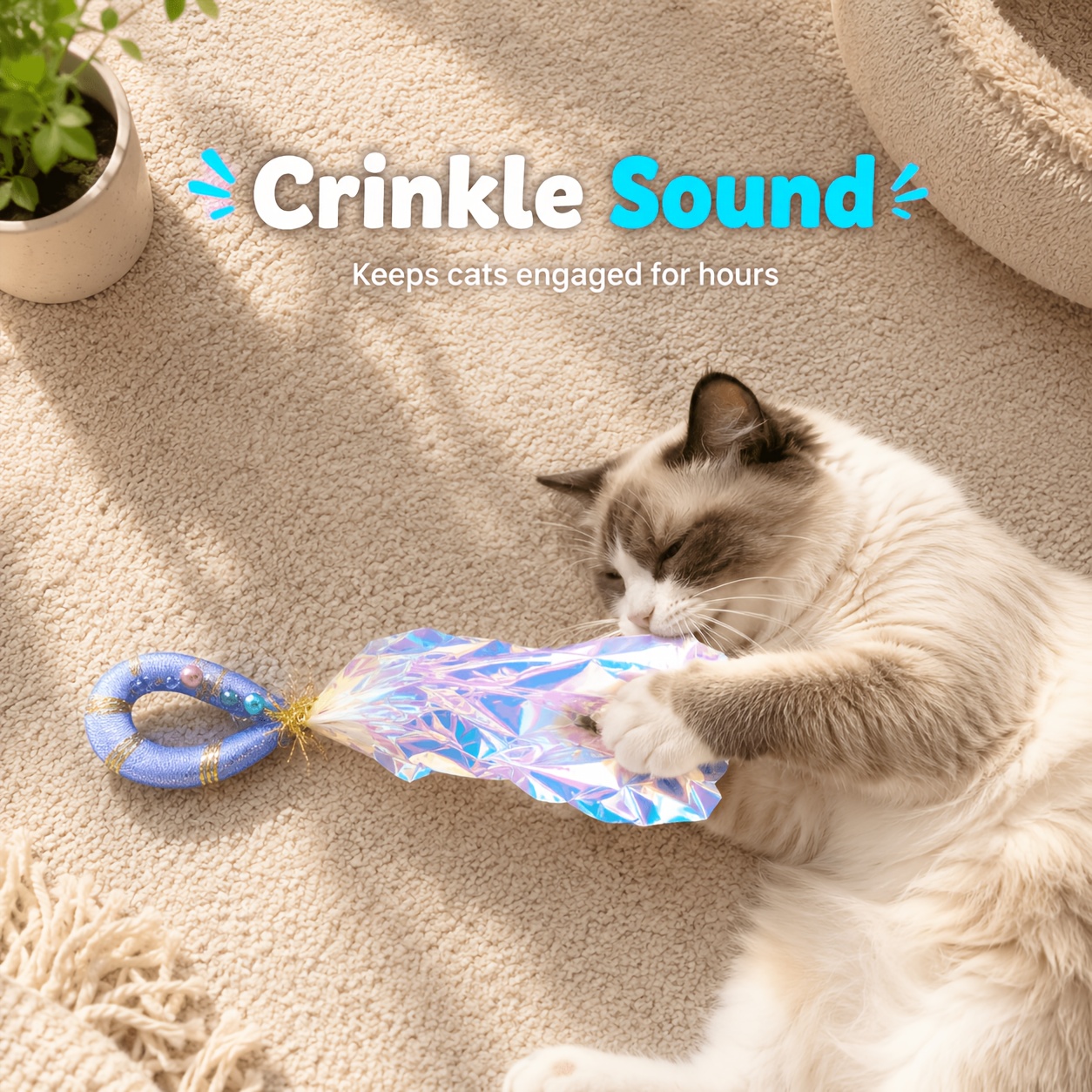 TEMU Self-entertaining Fish-tail Cat Toy, Interactive Crinkle Paper Boredom Reliever, Realistic Teaser Toy, Durable Chewable Pet Toy For Cats, Great