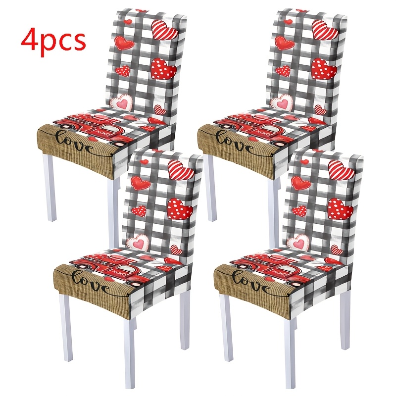 

4/6pcs Valentine's Day Printed Removable And Washable, Stain And Dust Resistant, Soft And Comfortable Chair Covers Suitable For Valentine's Day Decoration, Restaurants, Living Rooms, And Home Decor.