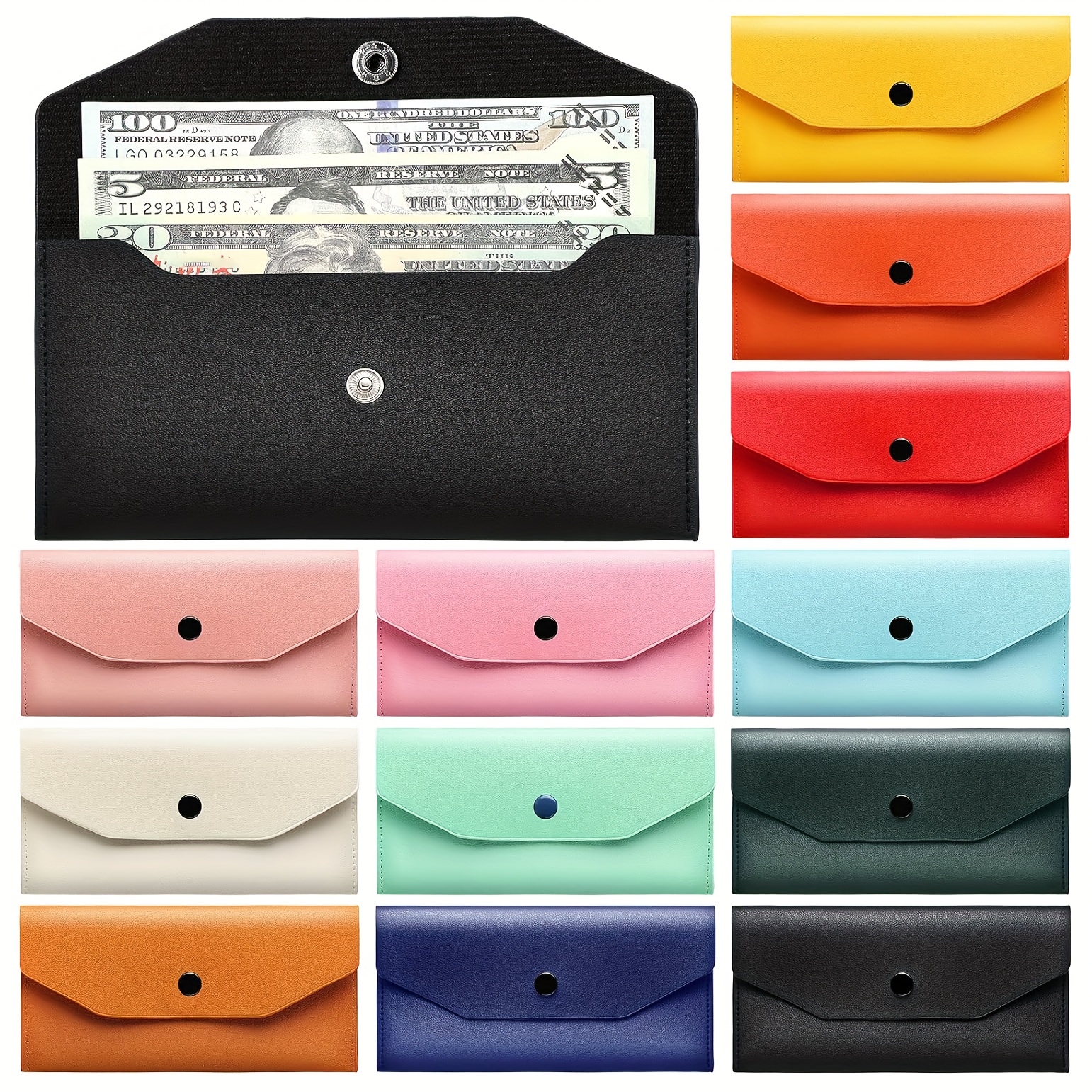 

2-pack Pu Leather Cash Envelope Wallets - Waterproof, Reusable Budget Organizer For , Receipts & Coupons - Multiple Colors Available