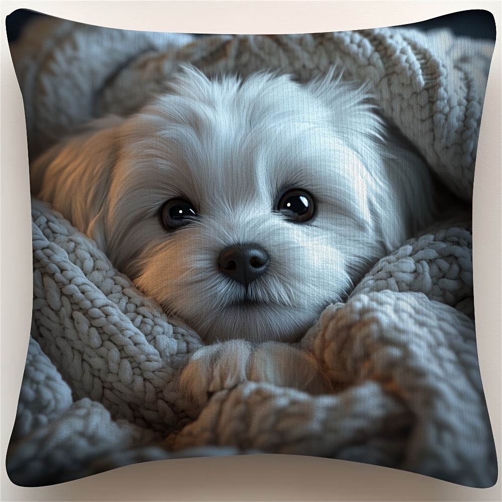 

Maltese Puppy Throw Pillow Cover - Double-sided, Machine Washable, Zip Closure - Home (pillow Not Included), Christmas, New Year, Valentine's Day, Enhancing