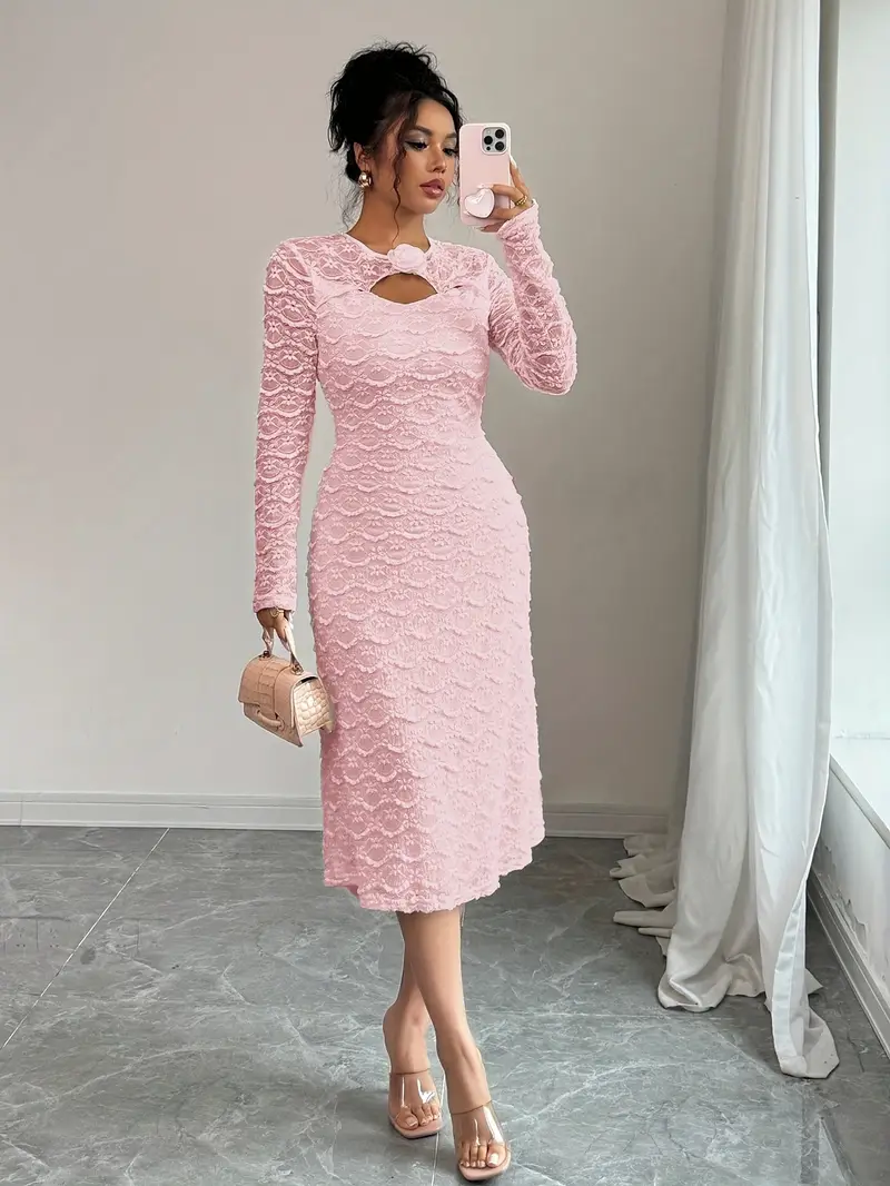 hollow stitching lace dress woman Exquisite Lace Stitching Hollow Waist Wide Swing Dress Likemychoice