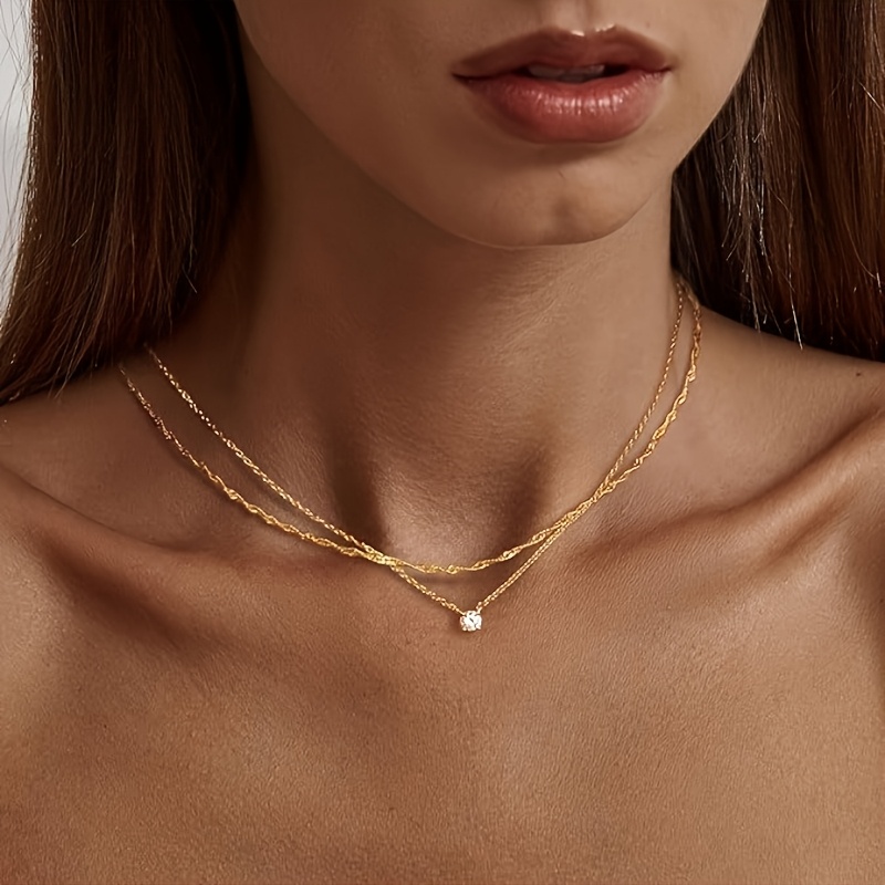 E-shop Modische Doppellagige Strass Anhänger Halskette Elegante Luxuriöse Einfache Individuelle Banquet Style Party Kleidung