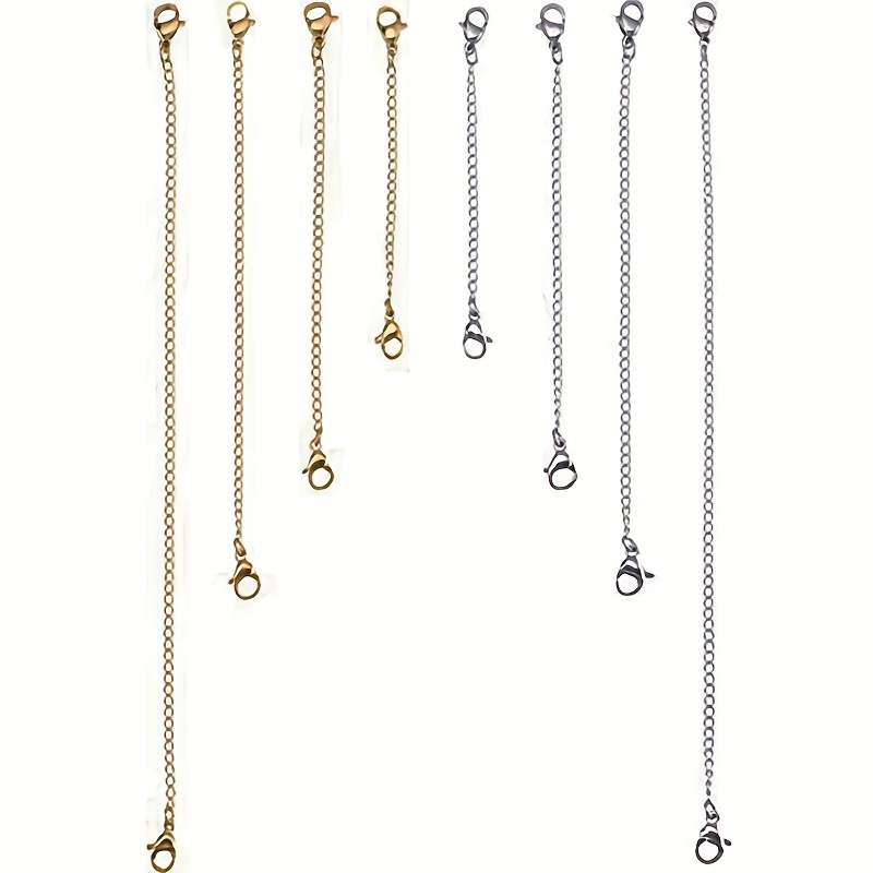 Necklace Bracelet Extension Chain Set (8pcss Total, 4pcs Kc Golden, 4pcs Silvery) 8pcs Metal Necklace And Bracelet Extension Chain - Durable, Adjustable Size 2-3-4-6 Inches - Ideal For Jewelry Making