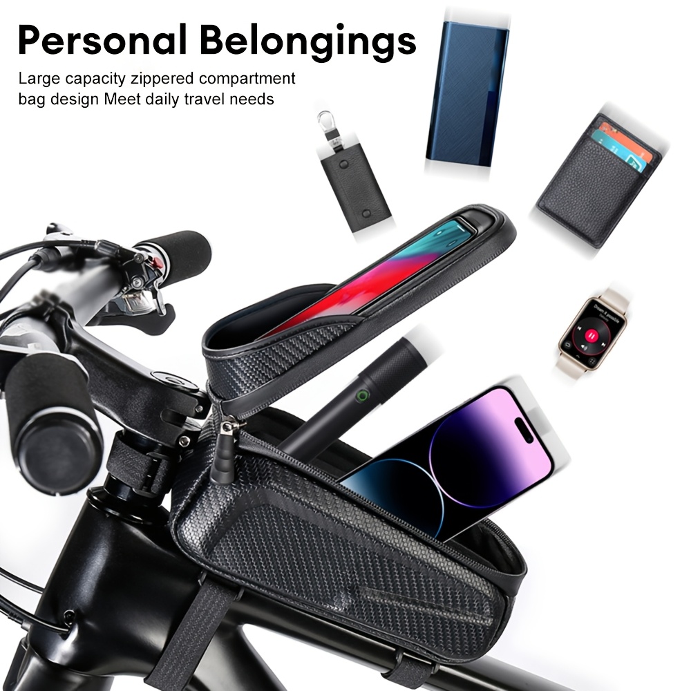 TEMU 1pc Bag With Multiple Storage Compartments - Touchscreen- Top Suitable For Mountain Bikes, Road Bikes, Cross Bikes, And More Outdoor Cycling Accessory Perfect As A Gift