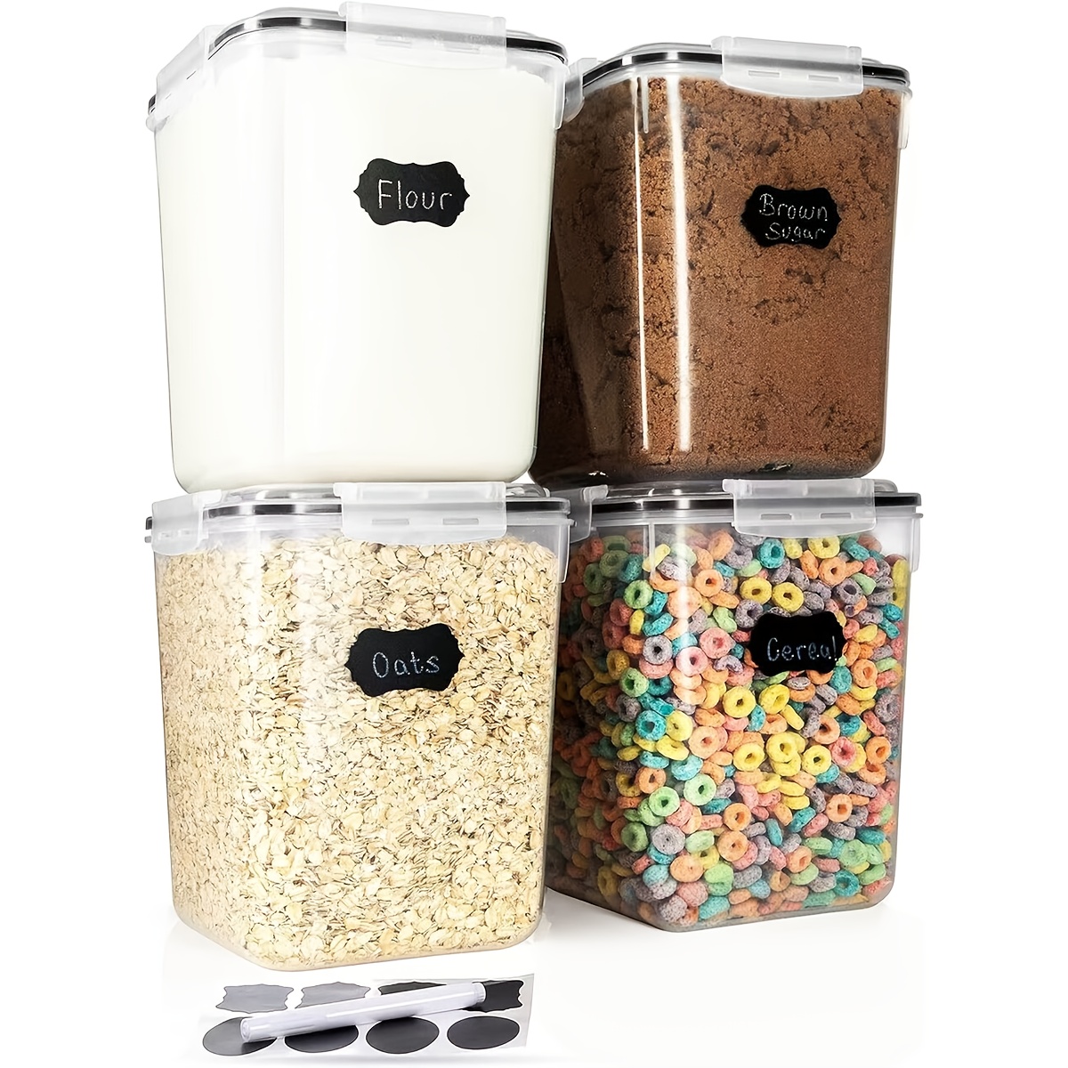 TEMU 4pcs 5.2l Airtight Plastic Food Storage Buckets With Snap- Lids & Labeling System Suitable For Rice, Flour, Grain Containers, Pantry
