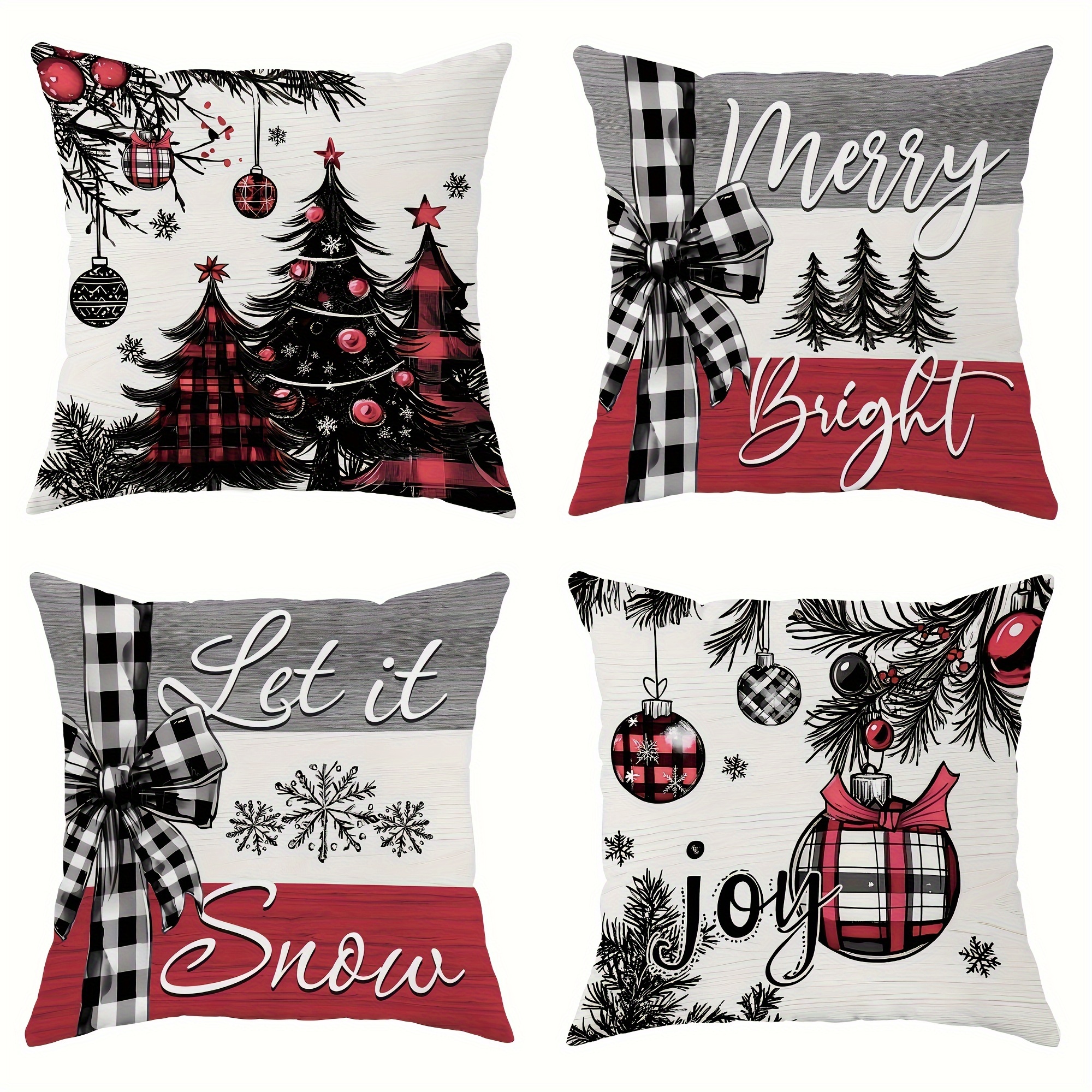 

4pcs Christmas Pillowcase Set, 45x45cm, Washable, , , , And Bow For Sofa, And