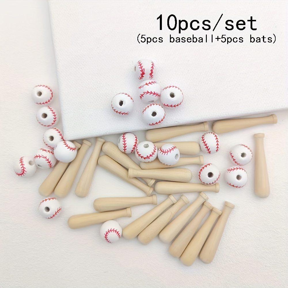 TEMU Set Of 10 Wooden Baseball Bat And Ball Beads For Crafting Jewelry, Handmade Items, Bracelets, And Keychain Additions