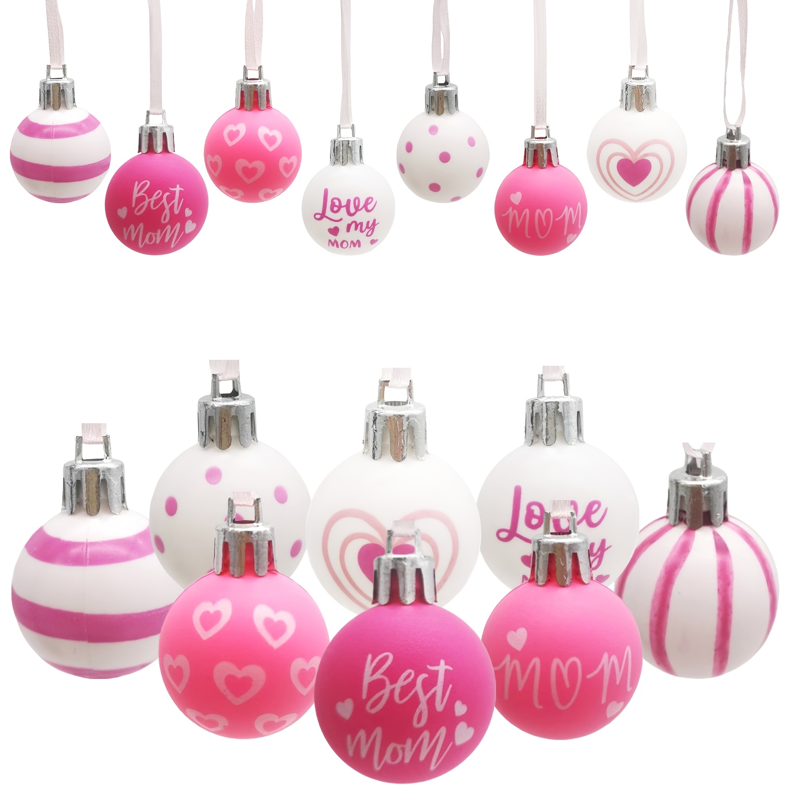 Image of 24pcs Christmas Balls Ornaments For , Happy Mother's Day Ever Hanging Ornaments, Mum Birthday Gifts Hanging Decorations Party Decor Supplies (3cm 1.18inch)